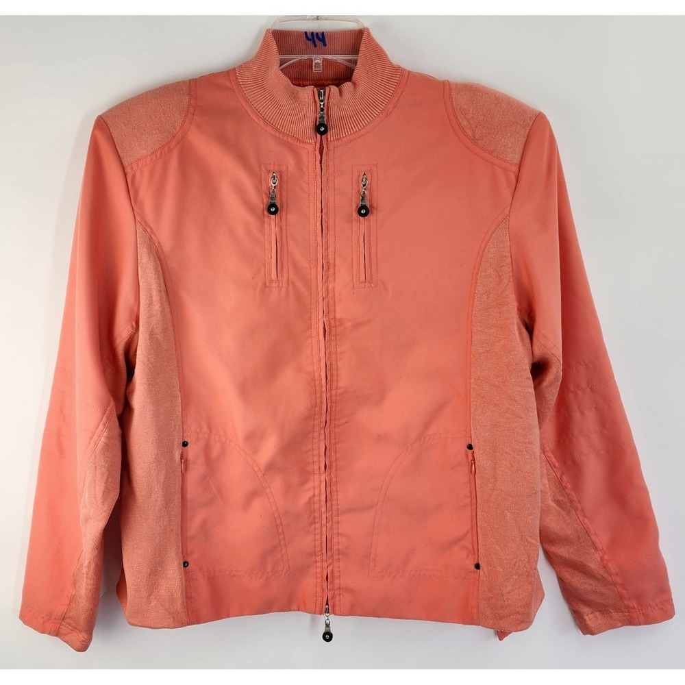 Jamie Sadock Jacket Women's L Full Zip Orange Silk Blend Golf Pockets Stretch